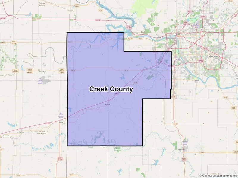 Map of Creek County, Oklahoma and ZIP codes