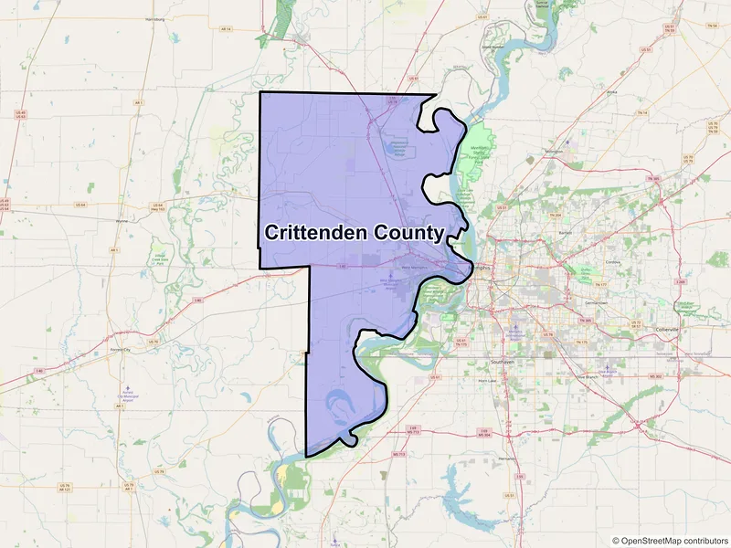 Map of Crittenden County, Arkansas and ZIP codes
