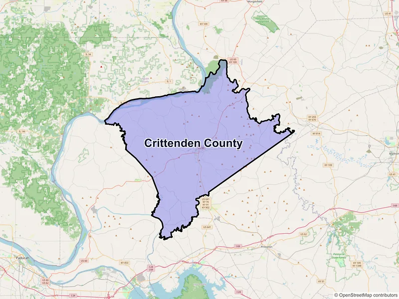Map of Crittenden County, Kentucky and ZIP codes