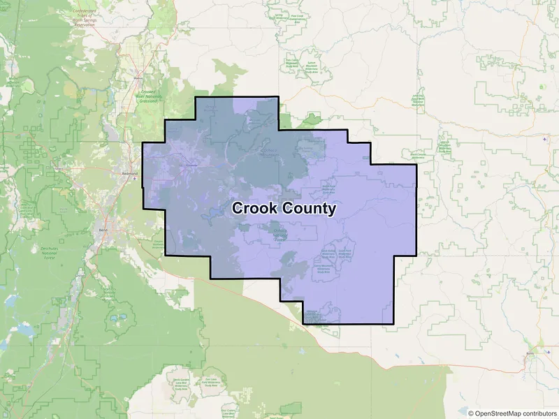Map of Crook County, Oregon and ZIP codes