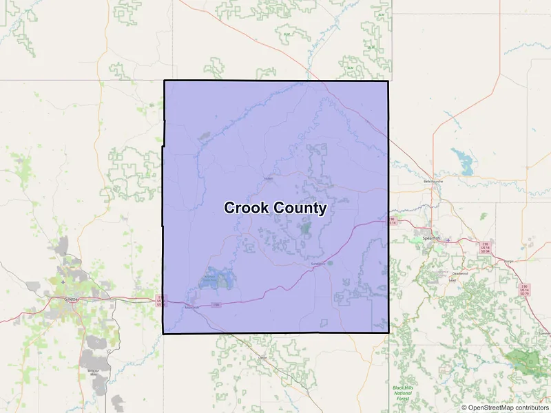 Map of Crook County, Wyoming and ZIP codes