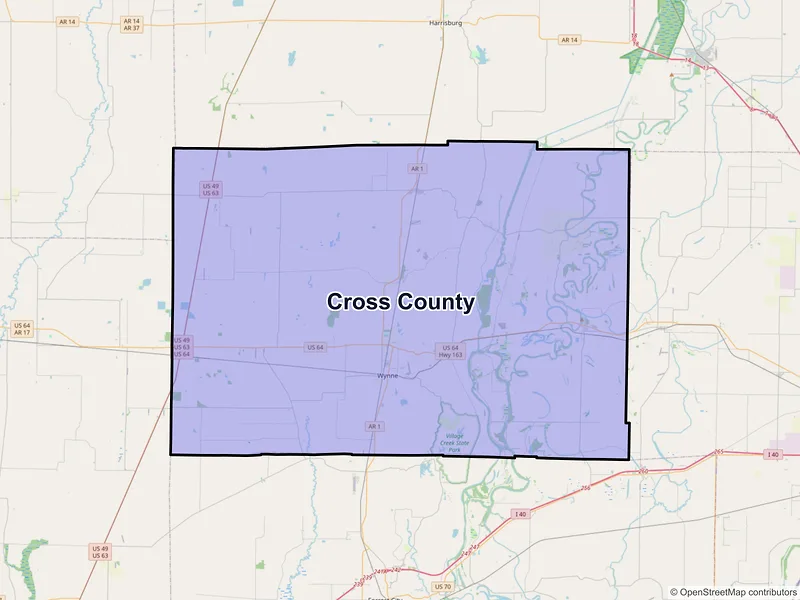 Map of Cross County, Arkansas and ZIP codes