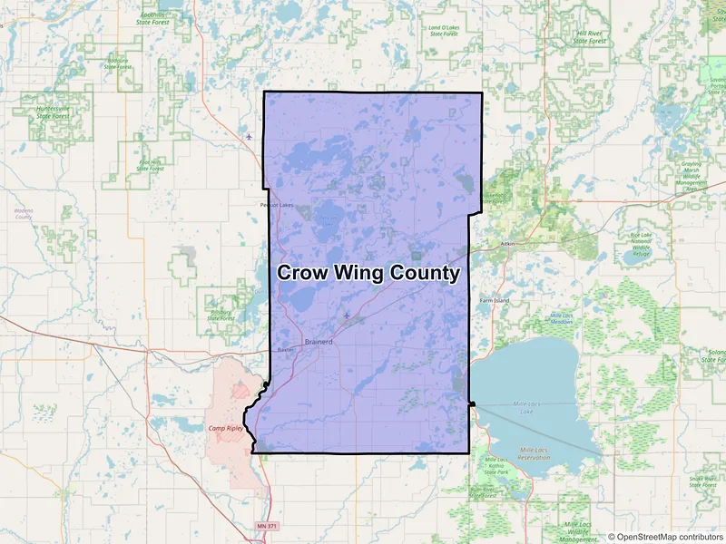 Map of Crow Wing County, Minnesota and ZIP codes