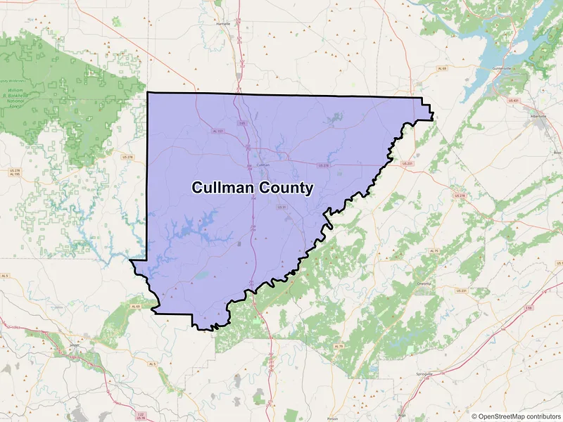 Map of Cullman County, Alabama and ZIP codes