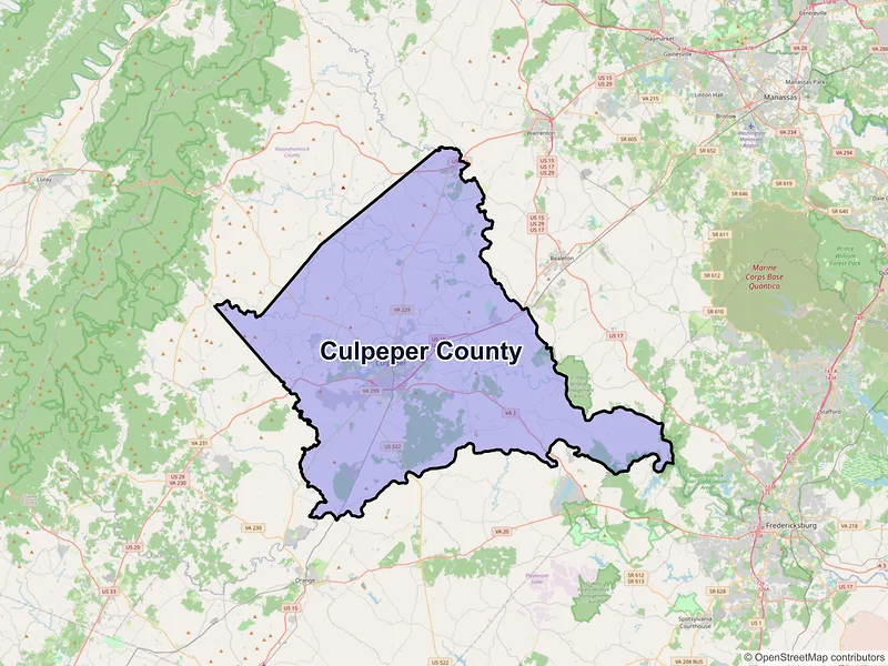 Map of Culpeper County, Virginia and ZIP codes