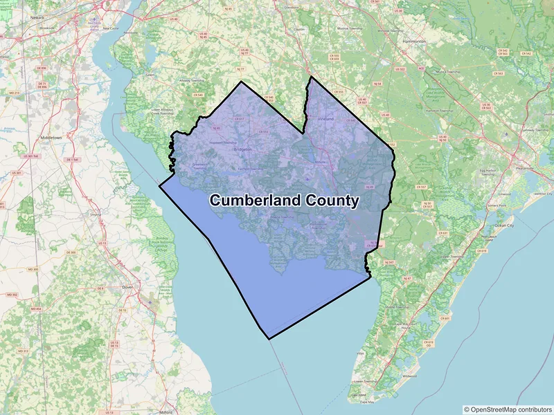 Map of Cumberland County, New Jersey and ZIP codes