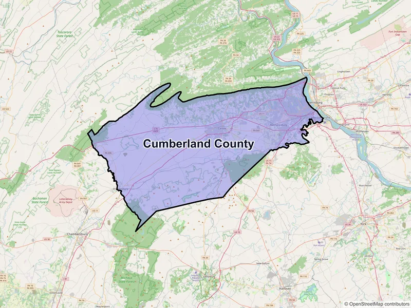 Map of Cumberland County, Pennsylvania and ZIP codes