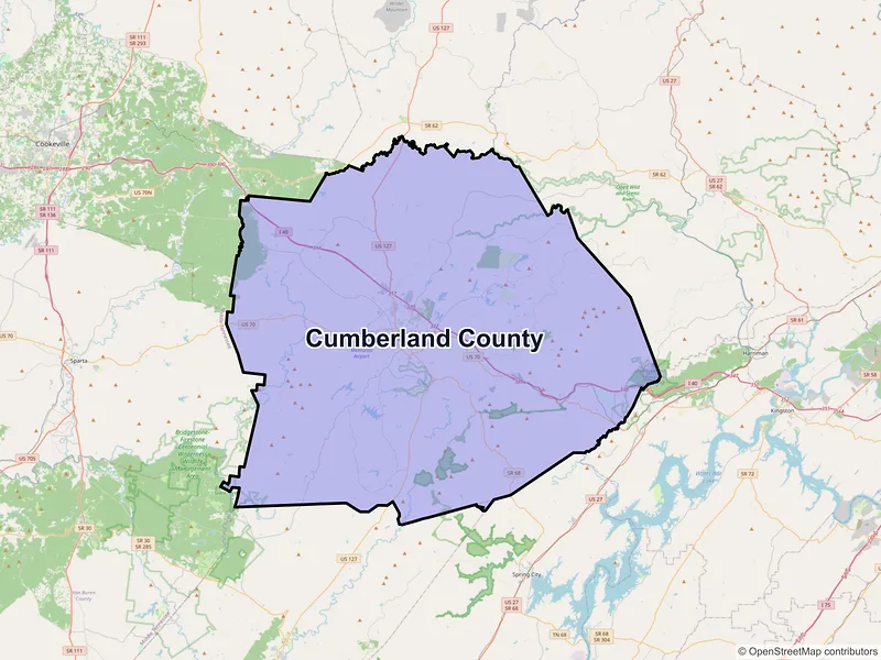 Map of Cumberland County, Tennessee and ZIP codes