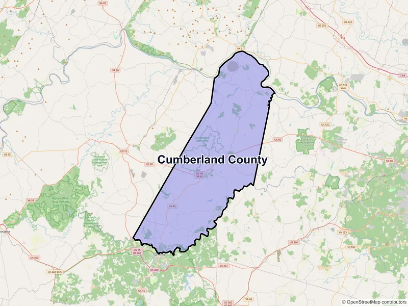 Map of Cumberland County, Virginia and ZIP codes