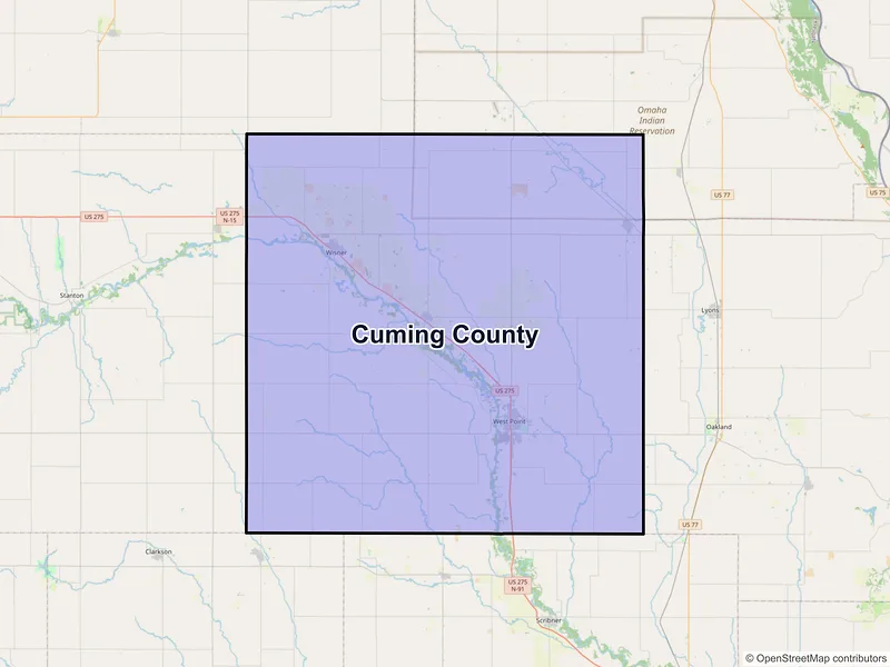 Map of Cuming County, Nebraska and ZIP codes