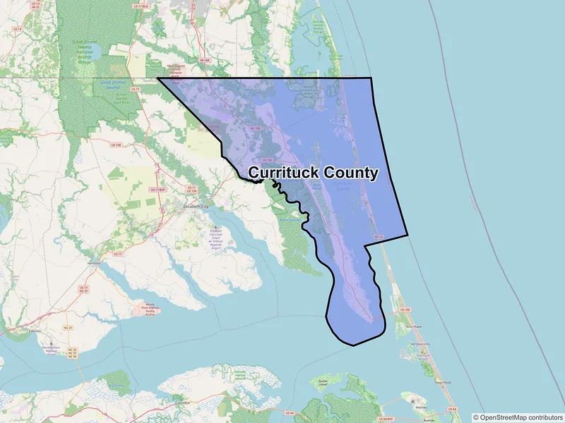 Map of Currituck County, North Carolina and ZIP codes