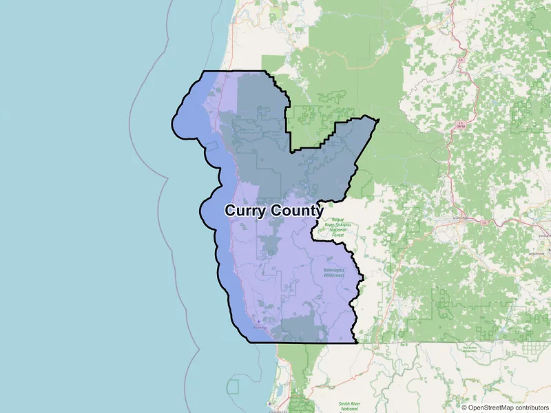Map of Curry County, Oregon and ZIP codes