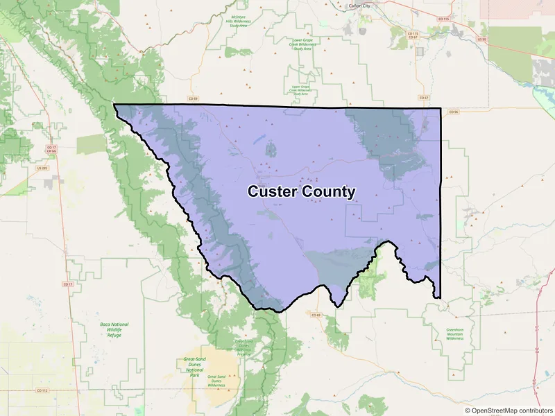Map of Custer County, Colorado and ZIP codes