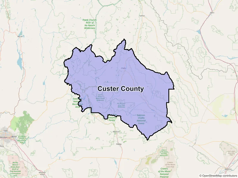 Map of Custer County, Idaho and ZIP codes