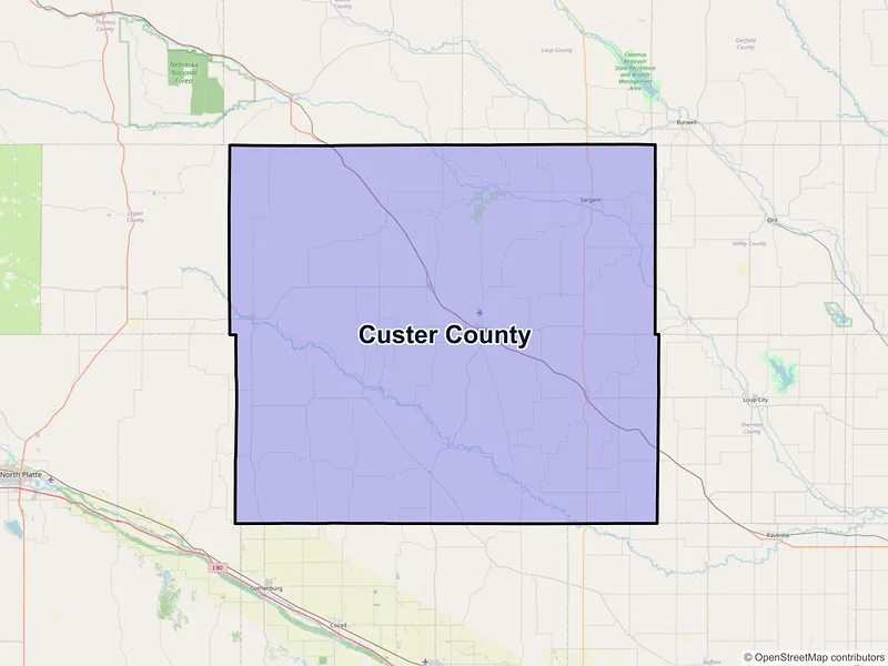 Map of Custer County, Nebraska and ZIP codes