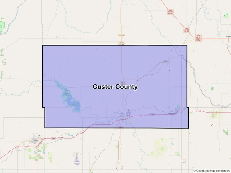 Map of Custer County, Oklahoma and ZIP codes