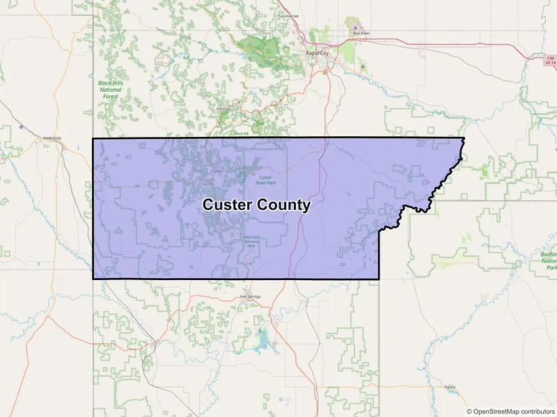Map of Custer County, South Dakota and ZIP codes