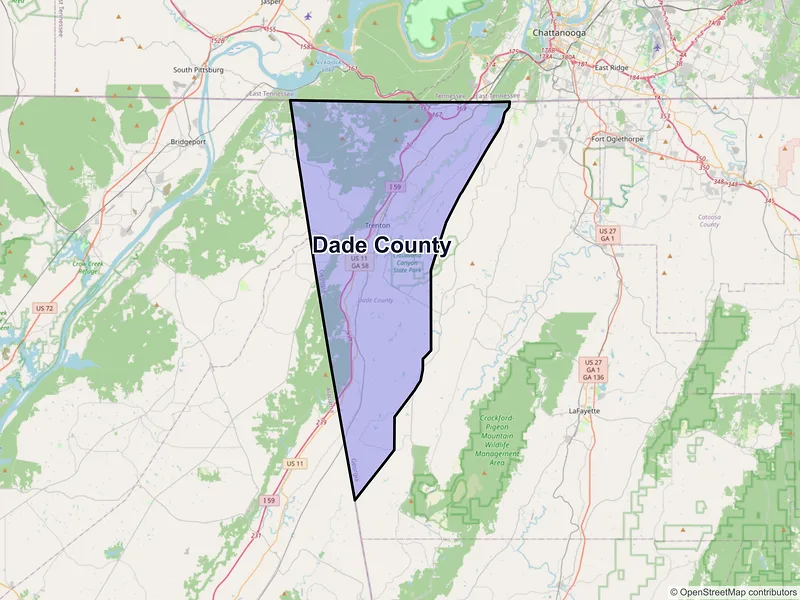 Map of Dade County, Georgia and ZIP codes