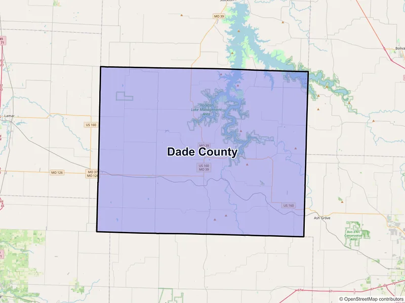 Map of Dade County, Missouri and ZIP codes