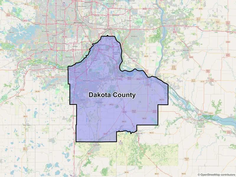 Map of Dakota County, Minnesota and ZIP codes