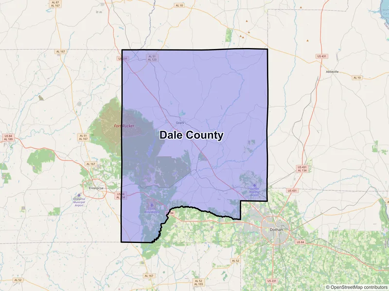 Map of Dale County, Alabama and ZIP codes