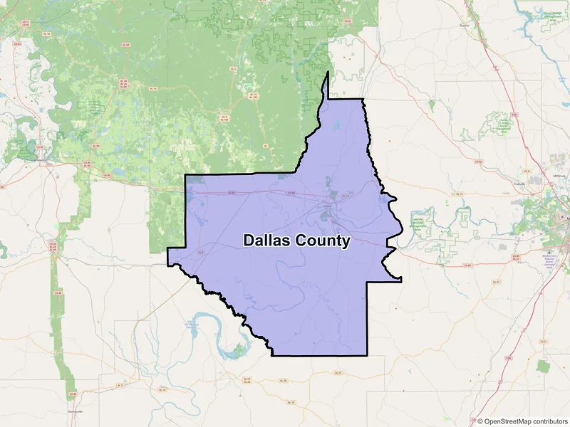 Map of Dallas County, Alabama and ZIP codes