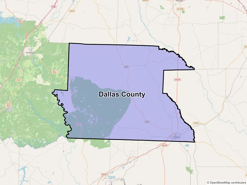Map of Dallas County, Arkansas and ZIP codes