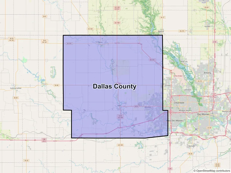 Map of Dallas County, Iowa and ZIP codes