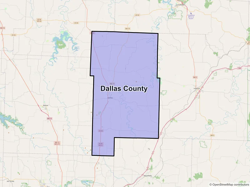 Map of Dallas County, Missouri and ZIP codes