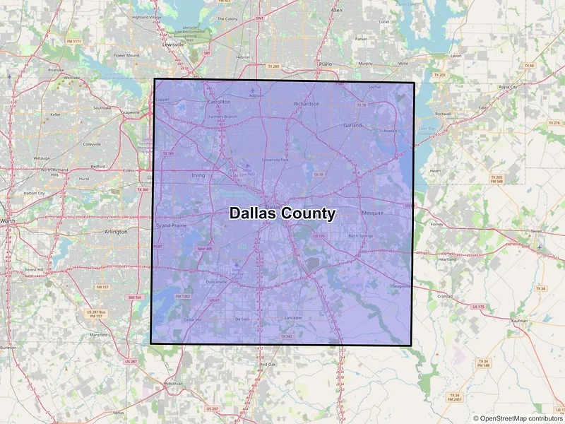 Map of Dallas County, Texas and ZIP codes