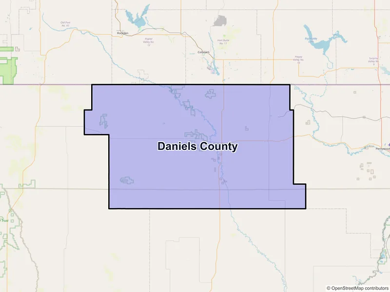 Map of Daniels County, Montana and ZIP codes