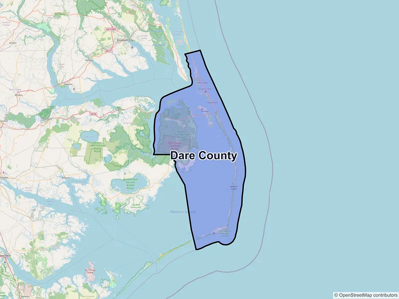 Map of Dare County, North Carolina and ZIP codes
