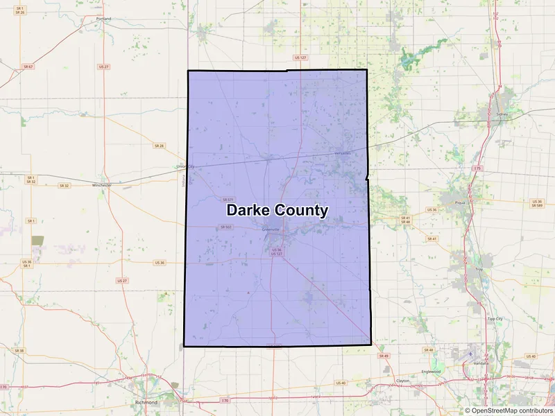 Map of Darke County, Ohio and ZIP codes