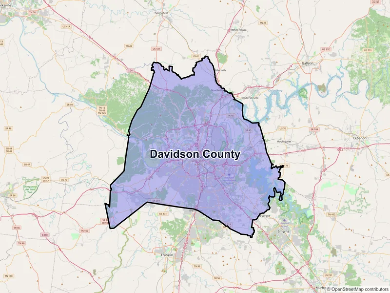 Map of Davidson County, Tennessee and ZIP codes