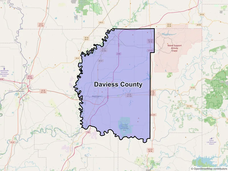Map of Daviess County, Indiana and ZIP codes