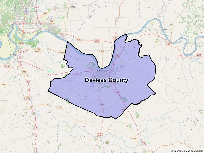 Map of Daviess County, Kentucky and ZIP codes