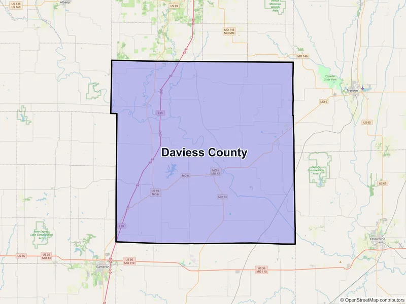 Map of Daviess County, Missouri and ZIP codes