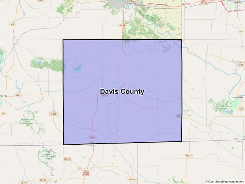 Map of Davis County, Iowa and ZIP codes