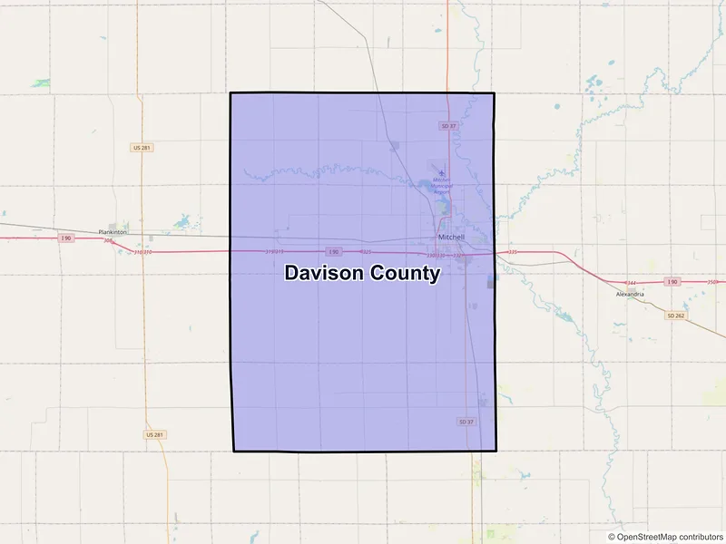 Map of Davison County, South Dakota and ZIP codes