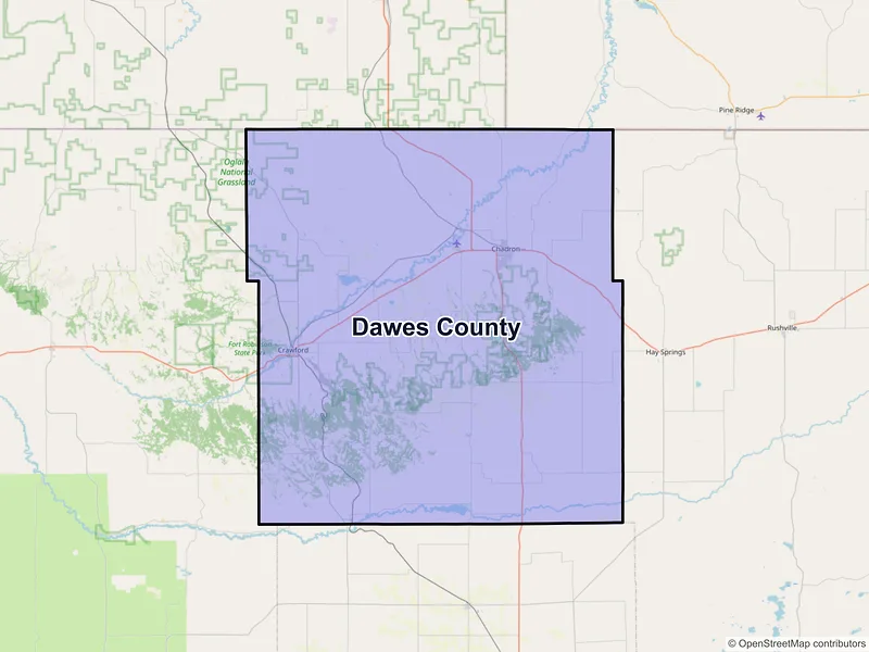 Map of Dawes County, Nebraska and ZIP codes