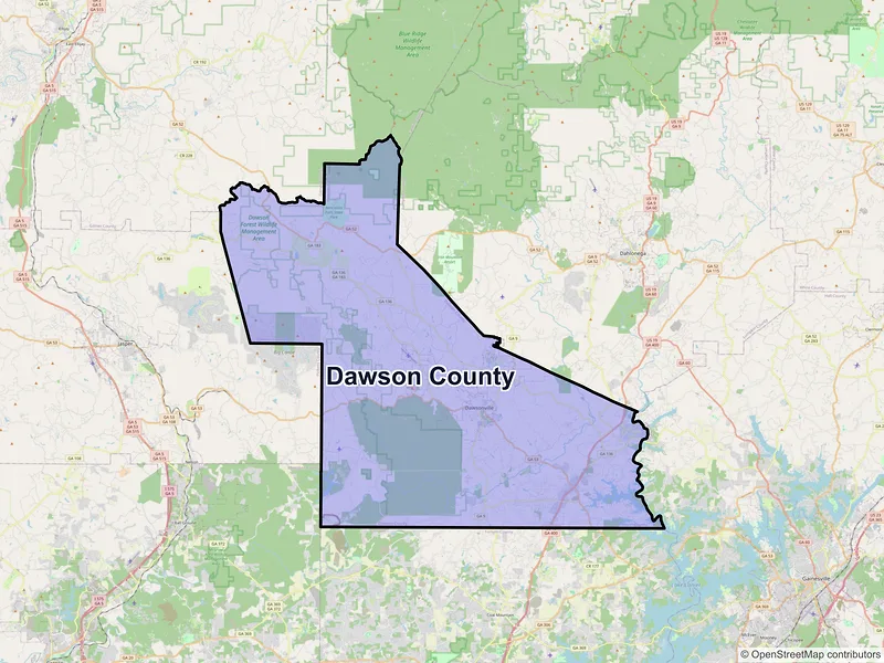 Map of Dawson County, Georgia and ZIP codes