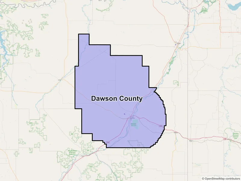 Map of Dawson County, Montana and ZIP codes