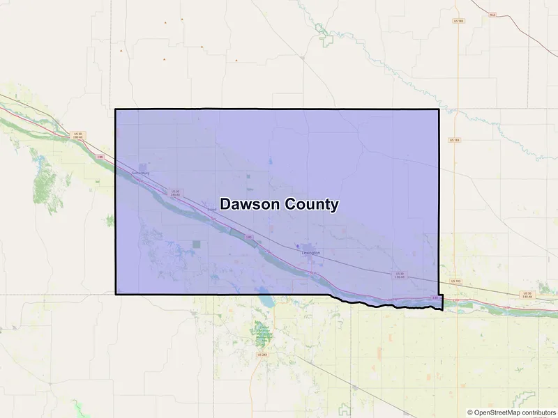 Map of Dawson County, Nebraska and ZIP codes