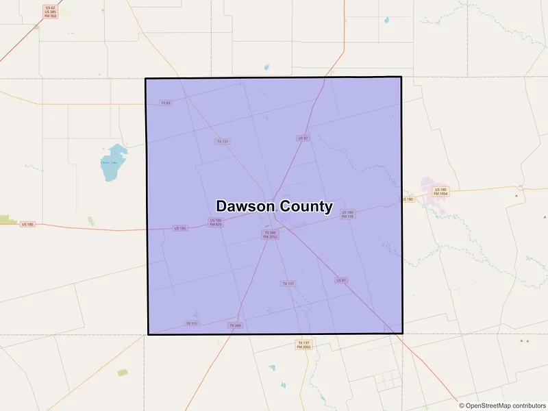 Map of Dawson County, Texas and ZIP codes