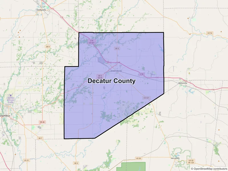 Map of Decatur County, Indiana and ZIP codes