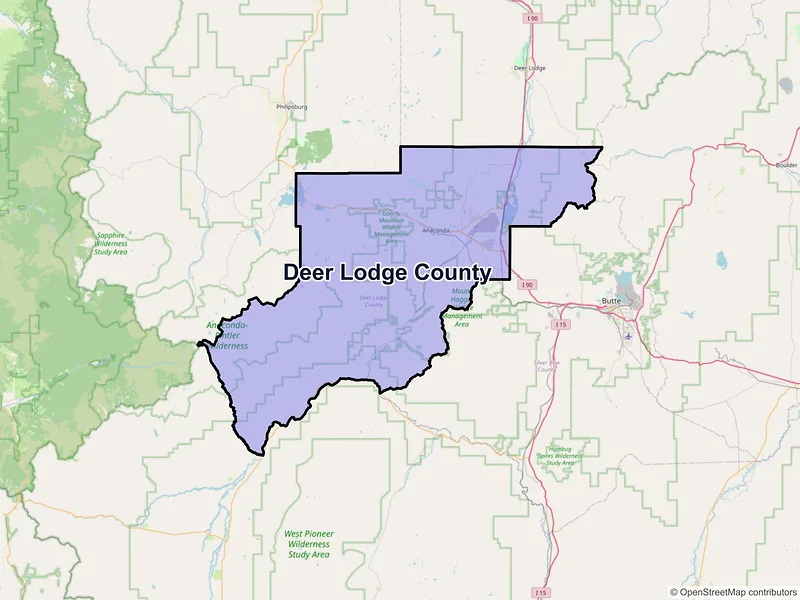 Map of Deer Lodge County, Montana and ZIP codes