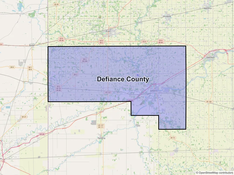 Map of Defiance County, Ohio and ZIP codes