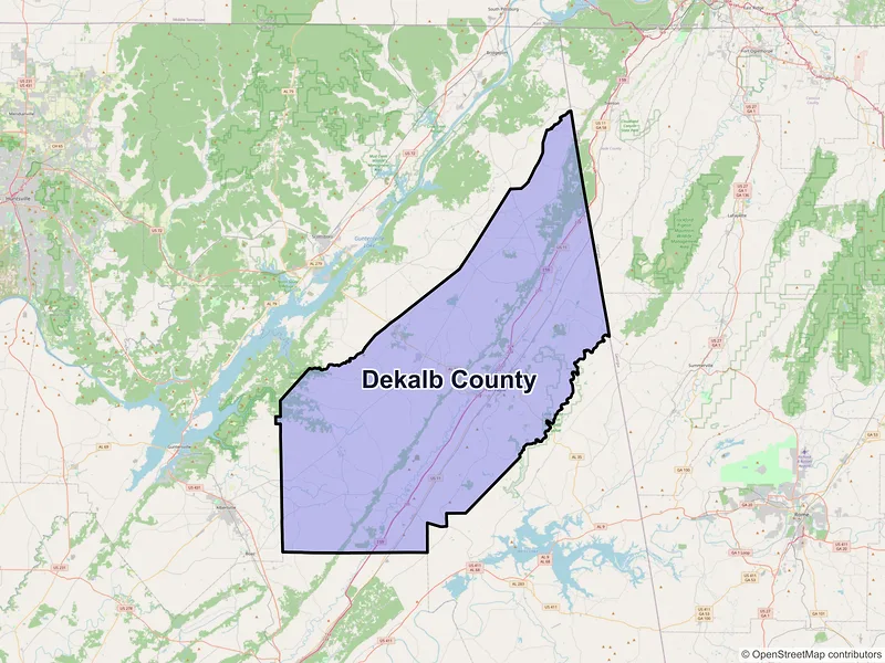 Map of DeKalb County, Alabama and ZIP codes