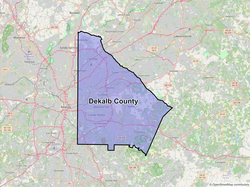 Map of DeKalb County, Georgia and ZIP codes