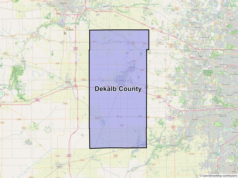 Map of DeKalb County, Illinois and ZIP codes